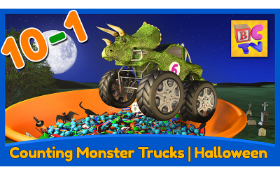 Counting Monster Trucks – Halloween Edition | Learn to Count Backwards from 10-1 for Kids